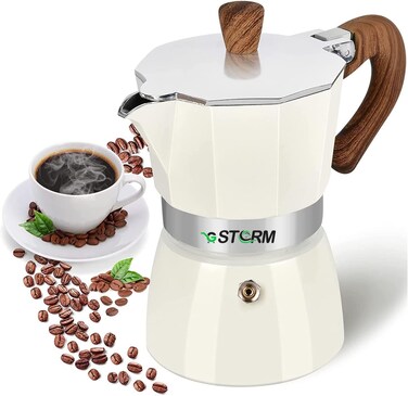 GStorm Stovetop Espresso Maker Moka Pot 3 Cup  White