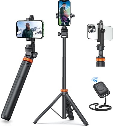 EUCOS 62" Phone Tripod, Tripod for iPhone &amp; Selfie Stick with Remote, Extendable Cell Phone Stand &amp; Ultimate Phone Holder, Solidest Phone Stand Compatible with iPhone/Android