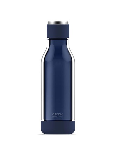 Asobu Inner Peace Glass and Tritan Encased Travel Water Bottle with Silicone Bumpers 17 Ounce (Blue)