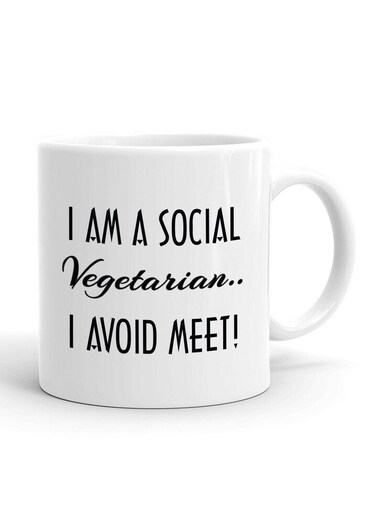 Your Wall Social Vegetarian Pun Printed Ceramic Coffee Mug 325ml, Perfect Gifting by Spoil Your Wall