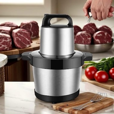 6L Stainless Steel Meat Grinder &amp; Food Chopper - Heavy-Duty Food Processor for Meat, Vegetables, Fruits, and Nuts with Sharp Blades &amp; Durable Bowl