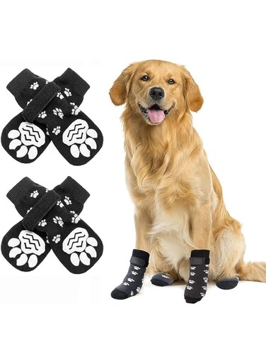 Aputue Non Slip Dog Socks, Dog Paw Protectors for Indoor Hardwood Floors Traction Control, Paw Protectors Dog Socks with Adjustable Straps, Pet Paw Protector for Small Medium Large Dogs