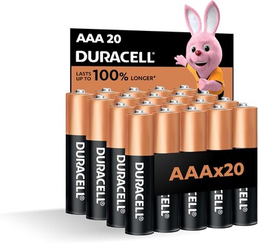 Duracell, AAA 1.5V Alkaline Batteries, Pack of 20 - Last up to 100% longer