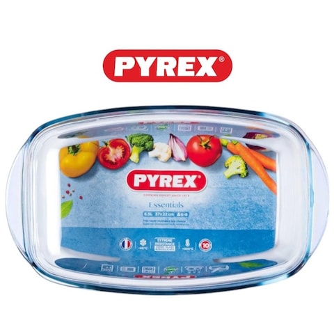 Pyrex Essential Casseroles Rectangular 6.5L - Versatile Borosilicate Glass Dish for Baking, Roasting, and Serving