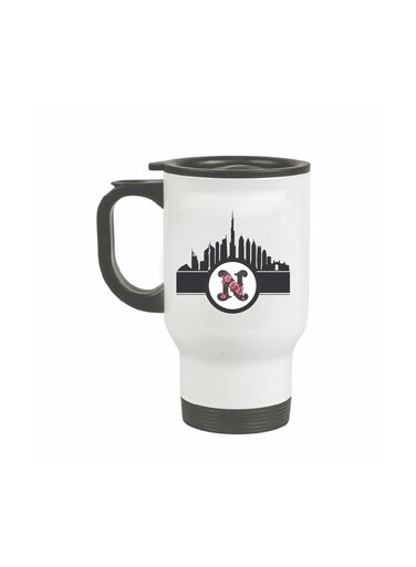 Initial Monogram Travel Mug with Dubai Skyline Design
