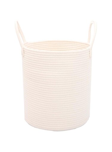 FCG Home - Cotton Rope Basket 30x35cm Woven Rope Basket with Handles for Storage of Laundry, Toys, Pillows, Baby, Blanket, Towels, Throws (White)