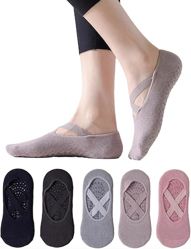 5 Pairs Yoga Socks for Women Non-Slip Grips &amp; Straps