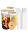 Home Drinking Glasses Can Shaped with Bamboo Lids and Glass Straw 4pcs Set 16oz 600ml Coffee Soda Glass Beer Glasses Iced Coffee Glasses Cute Tumbler Cup Heat Resistant Drink Glass