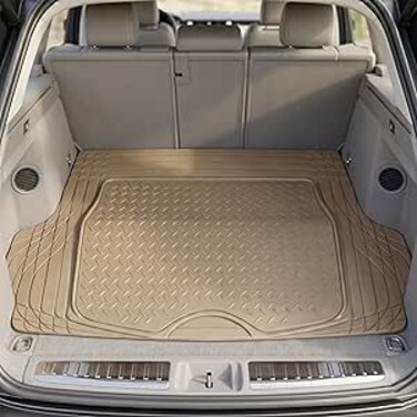 Auto Family Car Boot Mat, Heavy Duty Waterproof Trunk Liner, Anti-Slip Rubber Cargo Mat, Trimmable Automotive Floor Mats Dustproof, Suv Trunk Mat, Car Interior Protector (Beige-Premium)