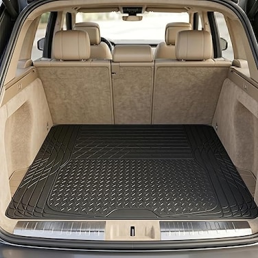 Auto Family Car Boot Mat, Heavy Duty Waterproof Trunk Liner, Anti-Slip Rubber Cargo Mat, Trimmable Automotive Floor Mats Dustproof, Suv Trunk Mat, Car Interior Protector (Black-Heavy Duty)
