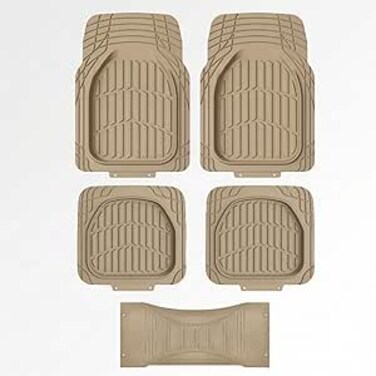 Auto Family 76 * 54cm 5 Pcs Set Car Floor Mats, Premium Rubber Anti-Slip Waterproof Car Mats with Cargo Liner, All Weather Front, Rear &amp; Center Mats, Floor Liner Car Accessories (Beige)