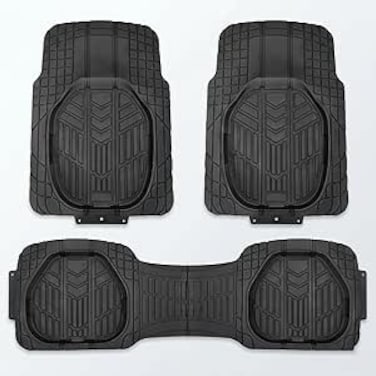 Auto Family 78 * 54cm 3 Pcs Set Car Floor Mats, Premium Rubber Anti-Slip Waterproof Car Mats with Cargo Liner, All Weather Front and Rear Connected Mats, Floor Liner Car Accessories (Black)