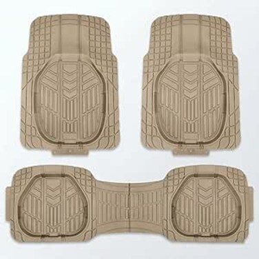 Auto Family 78 * 54cm 3 Pcs Set Car Floor Mats, Premium Rubber Anti-Slip Waterproof Car Mats with Cargo Liner, All Weather Front and Rear Connected Mats, Floor Liner Car Accessories (Beige)