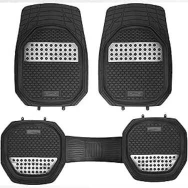 Auto Family 71 * 50.5cm 3 Pcs Set Car Foot Mats, Premium Rubber Anti-Slip Waterproof Car Mats with Cargo Liner, All Weather Front and Rear Connected Mats, Floor Liner Car Accessories (Black)