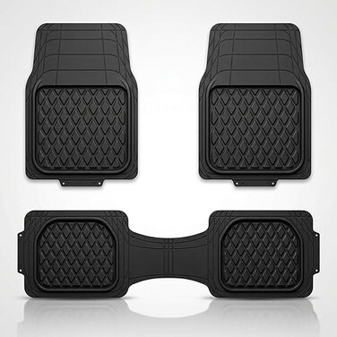 Auto Family 73 * 50cm 3 Pcs Set Car Floor Mats, All Weather Rubber/TPE Anti-Slip Front and Rear Connected Car Mats, Carpeted Floor Car Mats with Cargo Liner&amp; Built-in Heel Pad (Black)