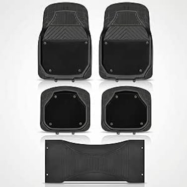 Auto Family 74 * 50cm 5 Pcs Set Car Floor Mats, Carpeted Floor Car Mat with black Rubber Design &amp; Built-in Heel Pad, Anti-Slip Waterproof Car Mats, Front, Rear &amp; Center Mats (Black)