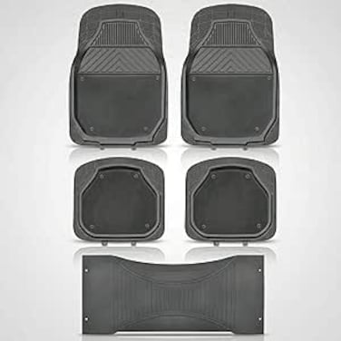 Auto Family 74 * 50cm 5 Pcs Set Car Floor Mats, Carpeted Floor Car Mat with black Rubber Design &amp; Built-in Heel Pad, Anti-Slip Waterproof Car Mats, Front, Rear &amp; Center Mats (Grey)