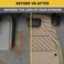 Auto Family 74 * 50cm 5 Pcs Set Car Floor Mats, Carpeted Floor Car Mat with black Rubber Design &amp; Built-in Heel Pad, Anti-Slip Waterproof Car Mats, Front, Rear &amp; Center Mats (Beige)