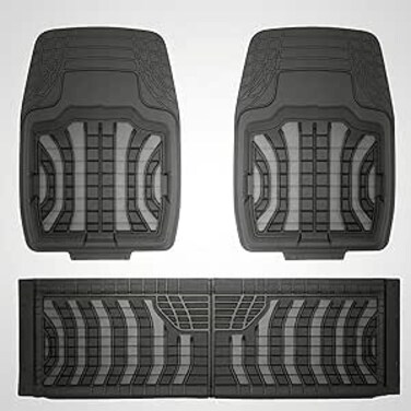 Auto Family 72 * 50cm 3 Pcs Set Car Floor Mats, All Weather Rubber/TPE Anti-Slip Waterproof Floor Liners &amp; Built-in Heel Pad, Front and Rear Full Coverage Mat (Black)