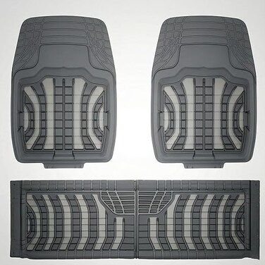 Auto Family 72 * 50cm 3 Pcs Set Car Floor Mats, All Weather Rubber/TPE Anti-Slip Waterproof Floor Liners &amp; Built-in Heel Pad, Front and Rear Full Coverage Mat (Grey)