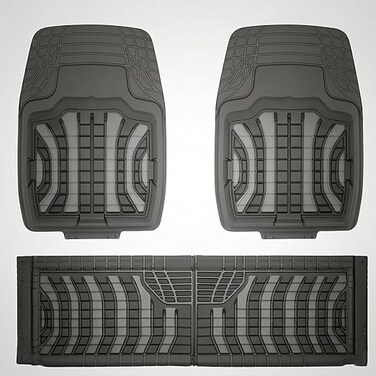 Auto Family 72 * 50cm 3 Pcs Set Car Floor Mats, All Weather Rubber/TPE Anti-Slip Waterproof Floor Liners &amp; Built-in Heel Pad, Front and Rear Full Coverage Mat (Smoke)