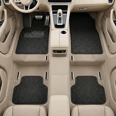 Auto Family 5 Pcs Premium Noodle Grass PVC Mats, Waterproof and Dustproof Car Floor Mats, Universal Fit All Cars, All Weather Front, Rear &amp; Center Mats (Black)