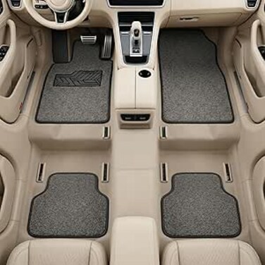 Auto Family 5 Pcs Premium Noodle Grass PVC Mats, Waterproof and Dustproof Car Floor Mats, Universal Fit All Cars, All Weather Front, Rear &amp; Center Mats (Grey)