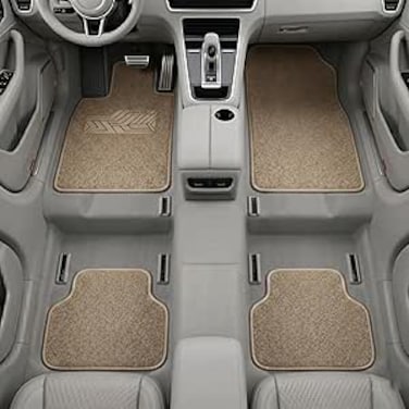AUTO FAMILY 5 Pcs Premium Noodle Grass PVC Mats, Waterproof and Dustproof Car Floor Mats, Universal Fit All Cars, All Weather Front, Rear &amp; Center Mats (Beige)