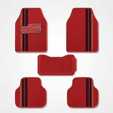 Auto Family 5 Pcs Carpet Car Floor Mats for Cars, Automotive Floor Mats, All-Weather Universal Fit Auto Floor Liners, Heavy Duty Interior Protection Front, Rear &amp; Center Mats (Red)