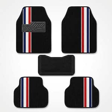 Auto Family 5 Pcs Carpet Car Floor Mats for Cars, Automotive Floor Mats, All-Weather Universal Fit Auto Floor Liners, Heavy Duty Interior Protection Front, Rear &amp; Center Mats (Black-Red)