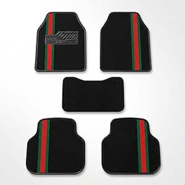 Auto Family 5 Pcs Carpet Car Floor Mats for Cars, Automotive Floor Mats, All-Weather Universal Fit Auto Floor Liners, Heavy Duty Interior Protection Front, Rear &amp; Center Mats (Black-Green)