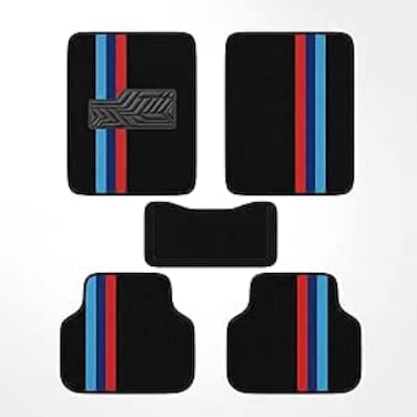 Auto Family 5 Pcs Carpet Car Floor Mats for Cars, Automotive Floor Mats, All-Weather Universal Fit Auto Floor Liners, Heavy Duty Interior Protection Front, Rear &amp; Center Mats (Black-Blue)