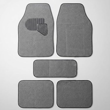 AUTO FAMILY 5 PCS Car Floor Mats Set &ndash; Universal Fit Polypropylene Carpet Mats with Anti-Slip Rubber Backing, Heavy Duty All-Weather Interior Floor Liners for Cars, SUVs &amp; Trucks (Light Grey)
