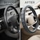 Auto Family Premium Leather Steering Wheel Cover 15 inches(37-38cm) &ndash; Universal Fit Anti-Slip Grip, Breathable Soft PU Leather, Heat Resistant, Easy Install, Car Interior Accessories (Black)
