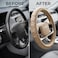 Auto Family Premium Leather Steering Wheel Cover 15 inches(37-38cm) &ndash; Universal Fit Anti-Slip Grip, Breathable Soft PU Leather, Heat Resistant, Easy Install, Car Interior Accessories (Beige)