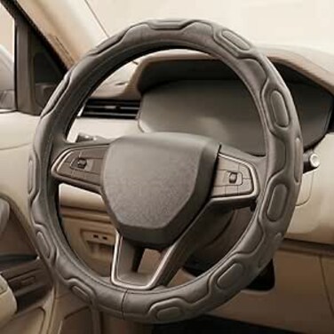 Auto Family Premium Leather Steering Wheel Cover 15 inches(37-38cm) &ndash; Universal Fit Anti-Slip Grip, Breathable Soft PU Leather, Heat Resistant, Easy Install, Car Interior Accessories (Grey1)