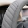 AUTO FAMILY Steering Wheel Cover PU Leather, 15 Inch(37-38cm), Anti-Slip Grip, Breathable Perforated Design, Padded Comfort, Heat Resistant, Car Steering Cover (Grey-Ergonomic Grip)