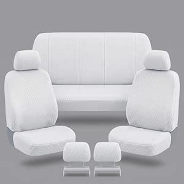 AUTO FAMILY 5 Pcs Universal Car Seat Cover Set &ndash; Breathable Fabric, Anti-Slip, Full Interior Protection, Front &amp; Rear Seat Covers with Headrest Covers &ndash; Durable, Washable (White)