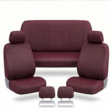 AUTO FAMILY 5 Pcs Universal Car Seat Cover Set &ndash; Breathable Fabric, Anti-Slip, Full Interior Protection, Front &amp; Rear Seat Covers with Headrest Covers &ndash; Durable, Washable (Wine Red)