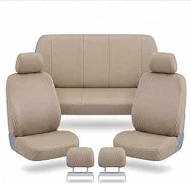 AUTO FAMILY 5 Pcs Universal Car Seat Cover Set &ndash; Breathable Fabric, Anti-Slip, Full Interior Protection, Front &amp; Rear Seat Covers with Headrest Covers &ndash; Durable, Washable (Beige)
