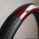 AUTO FAMILY Luxury Wood Grain &amp; Leather Steering Wheel Cover 15 Inch (37&ndash;38 cm) &ndash; Universal Fit, Anti-Slip Grip, Heat Resistant, Premium PU Leather, Stylish Car Interior Accessory (Black-Brown)