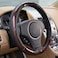 AUTO FAMILY Luxury Wood Grain &amp; Leather Steering Wheel Cover 15 Inch (37&ndash;38 cm) &ndash; Universal Fit, Anti-Slip Grip, Heat Resistant, Premium PU Leather, Stylish Car Interior Accessory (Black-Brown)