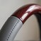 AUTO FAMILY Luxury Wood Grain &amp; Leather Steering Wheel Cover 15 Inch (37&ndash;38 cm) &ndash; Universal Fit, Anti-Slip Grip, Heat Resistant, Premium PU Leather, Stylish Car Interior Accessory (Brown-Grey)
