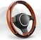 AUTO FAMILY Luxury Wood Grain &amp; Leather Steering Wheel Cover 15 Inch (37&ndash;38 cm) &ndash; Universal Fit, Anti-Slip Grip, Heat Resistant, Premium PU Leather, Stylish Car Interior Accessory (Brown)