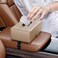 Auto Family Car Tissue Box Holder PU Leather with Strap Buckle &ndash; Car Napkin Holder, Universal Auto Interior Accessories, Travel Storage Box, Headrest Mount Tissue Case (Beige)