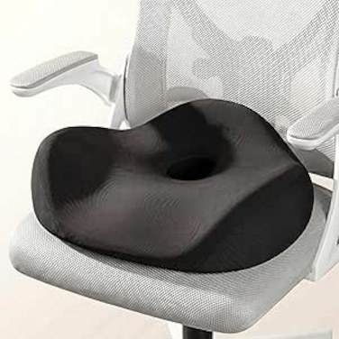 AUTO FAMILY Orthopedic Memory Foam Seat Cushion (45x42x13CM) for Tailbone Pain Relief, Ergonomic Coccyx Cushion for Office Chair Car Seat, Non-Slip Comfortable Sitting Pad (Black)