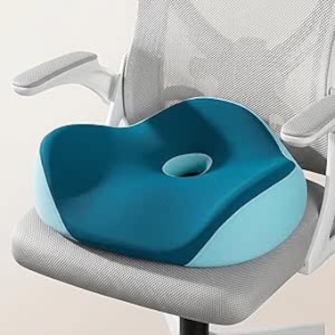 AUTO FAMILY Orthopedic Memory Foam Seat Cushion (45x42x13CM) for Tailbone Pain Relief, Ergonomic Coccyx Cushion for Office Chair Car Seat, Non-Slip Comfortable Sitting Pad (Blue)