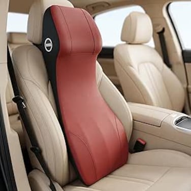 AUTO FAMILY Ergonomic Lumbar Support Cushion for Car Seat &amp; Office Chair &ndash; Memory Foam Headrest Back Support Pillow, Posture Corrector, Spine Alignment Backrest, Back Pain Relief (Wine Red)