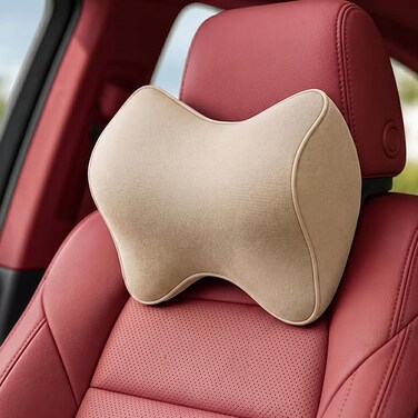 AUTO FAMILY Neck Support Pillow Memory Foam, Ergonomic Headrest Cushion for Car and Office Use, Cervical Spine Pillow, Neck Pain Relief Cushion for Driving, Breathable Travel Pillow (Beige)