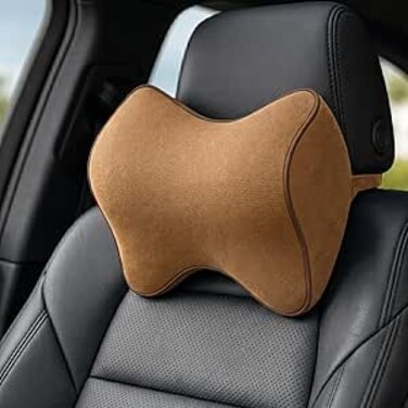 AUTO FAMILY Neck Support Pillow Memory Foam, Ergonomic Headrest Cushion for Car and Office Use, Cervical Spine Pillow, Neck Pain Relief Cushion for Driving, Breathable Travel Pillow (Brown)